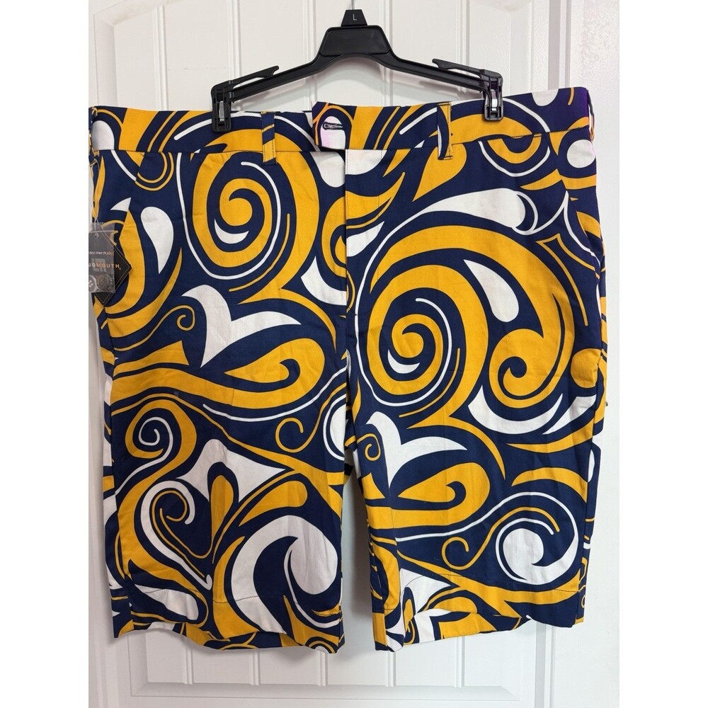 Loudmouth Men's Golf Shorts 40 (40in) Abstract Blue Gold White 11in Pockets
